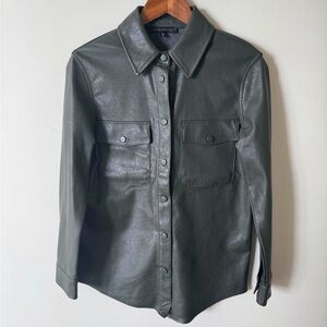 Green Faux Leather Shirt Jacket with velvet interior. Size XS. Dynamite.